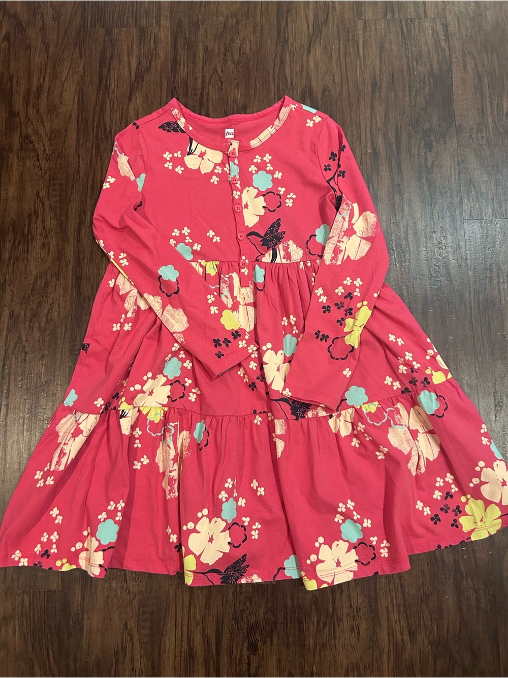 Tea Collection Girl’s Pink Floral Tiered Long-Sleeve Dress. Like New! Sz: 10